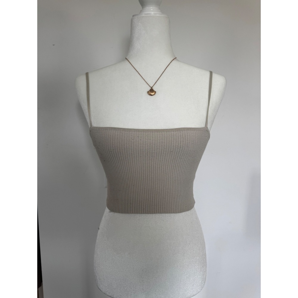 Babaton Aritzia Sculpt Knit Cropped Camisole Beige Ribbed Tank Top XS 85158